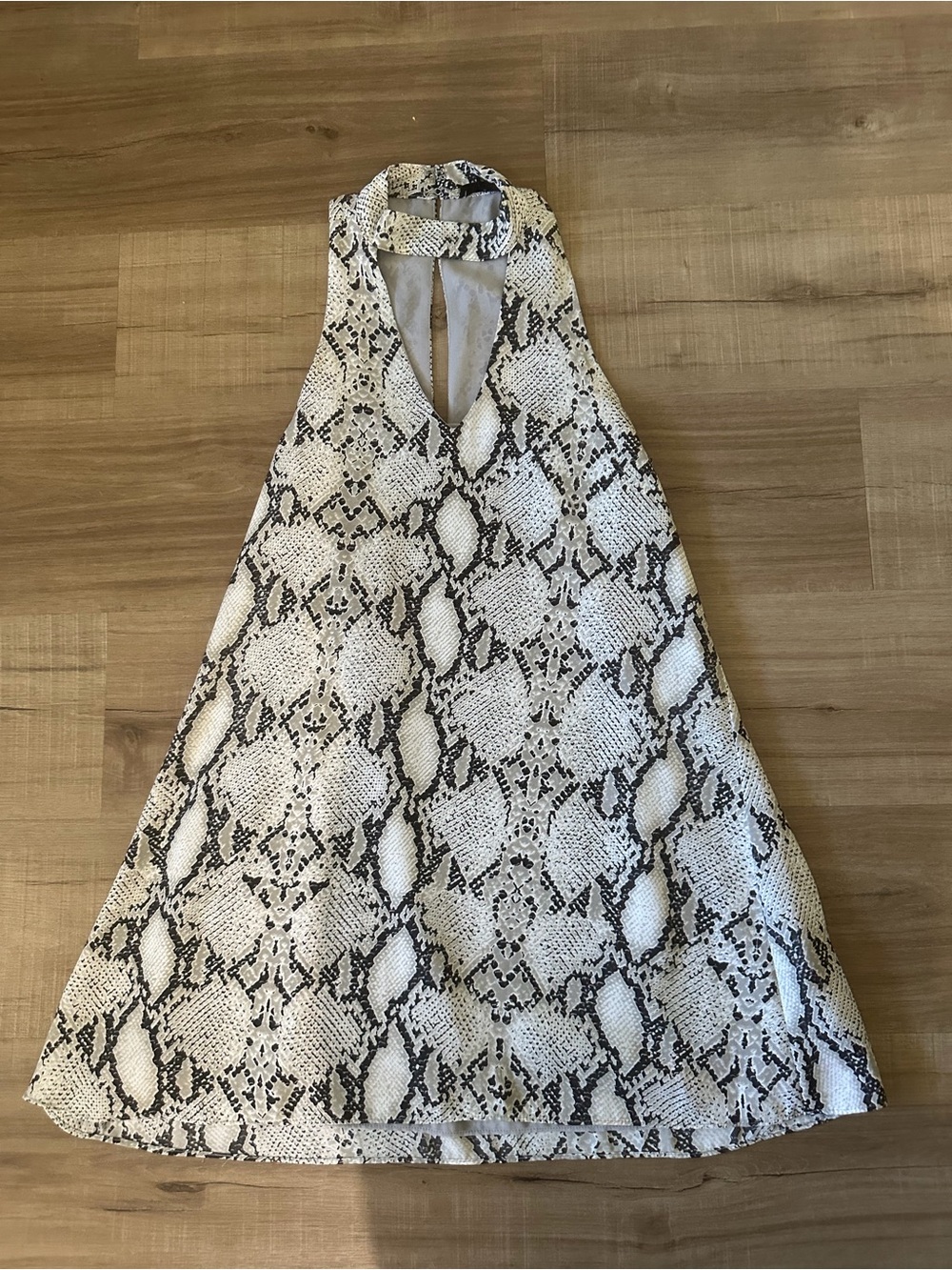 Olivaceous White and Black Snake Print Halter Dress